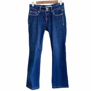 Vigoss Womens Dark Wash Bootcut Flap Back Rhinestone Pocket Jeans Juniors Size 3